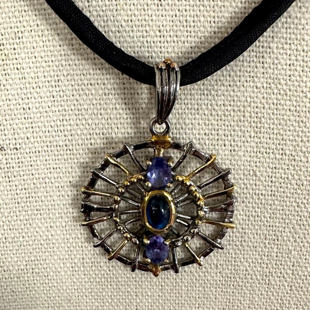 Halloween spider web black cord blue purple silver gold spider necklace goth